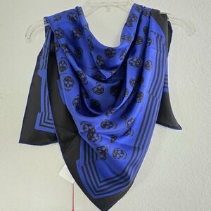 Alexander McQueen Biker Crashed Skull Silk Scarf Bright Blue Black